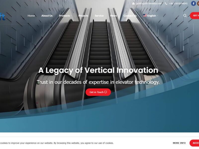 Screenshot of golift-elevator.com — elevator manufacturer website built by Mloun