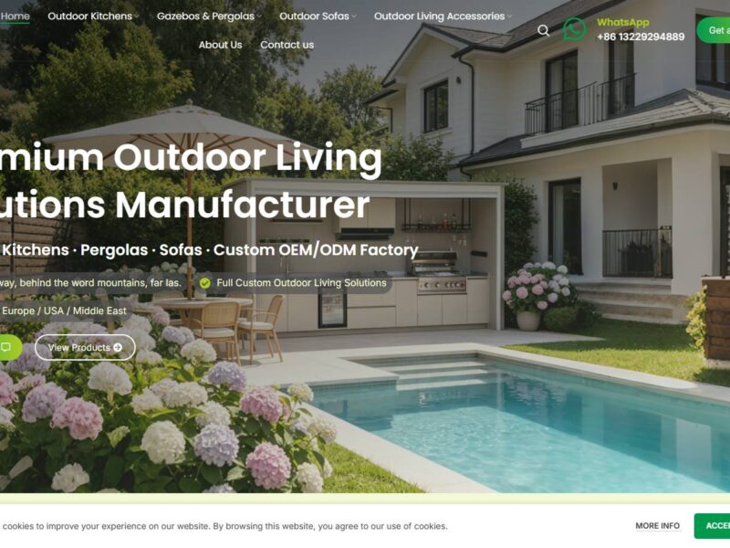 Screenshot of joyoutdoorlife.com — premium outdoor living manufacturer website built by Mloun